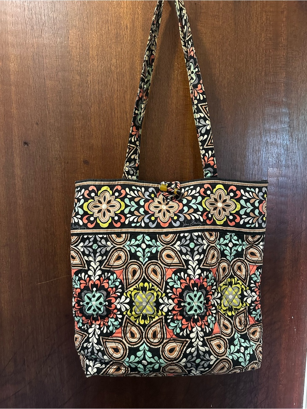 Vera Bradley Floral Quilted Tote Bag in Black with Multicolor Pattern